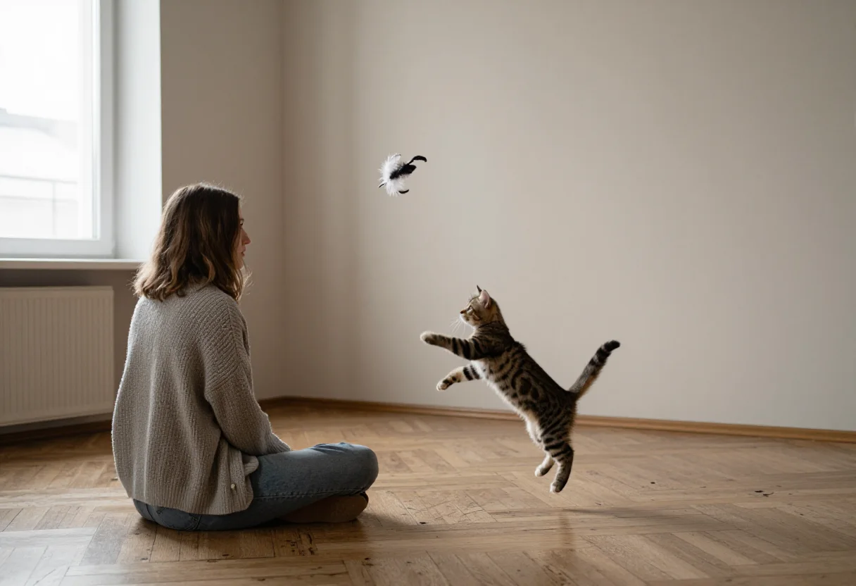 Котёнок учится охотиться через игру