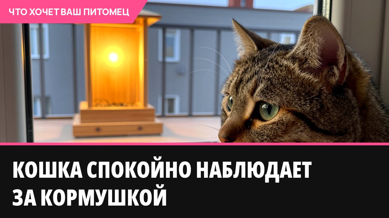 Кошка спокойно наблюдает за кормушкой
