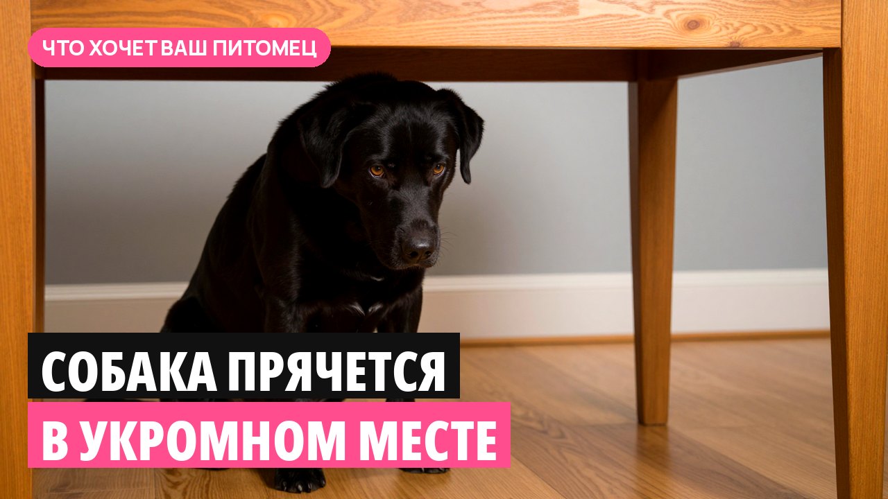 Собака прячется в укромном месте