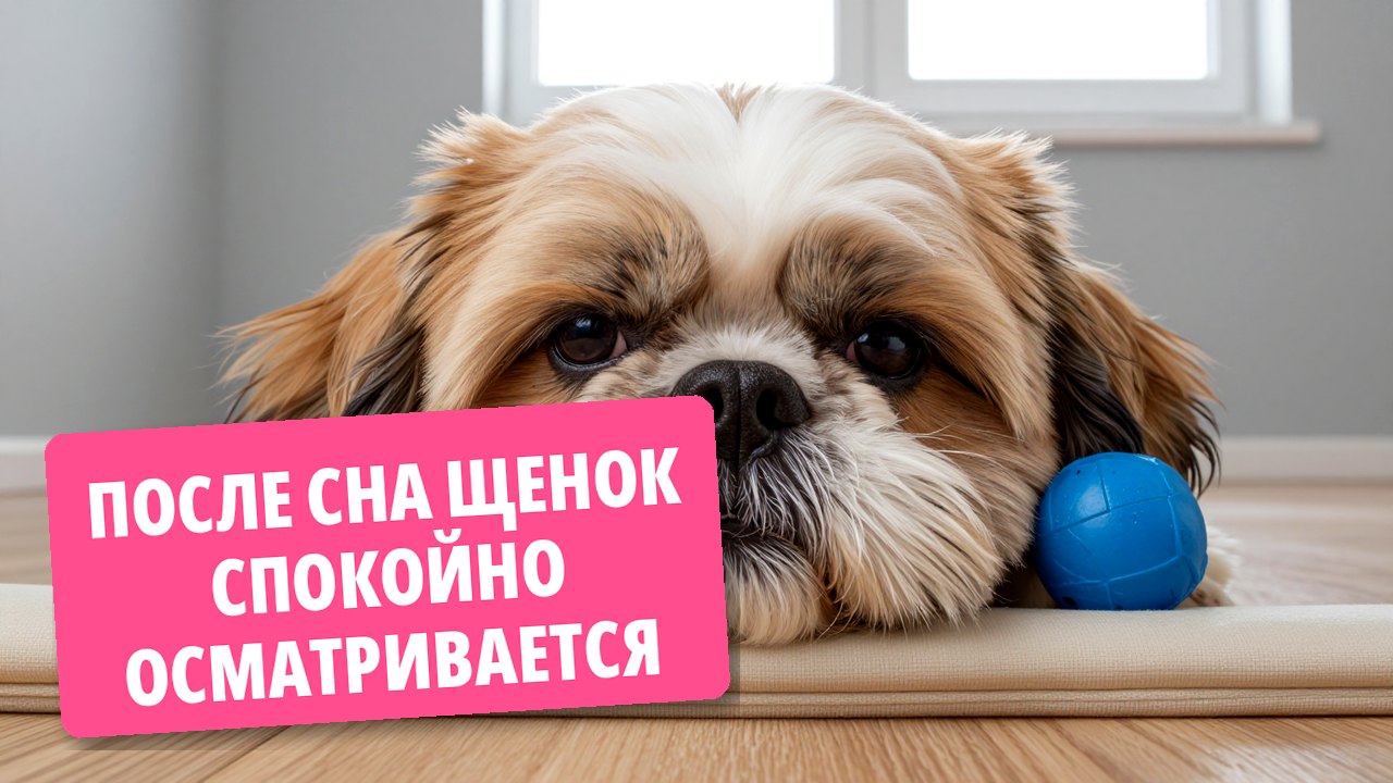 После сна щенок спокойно осматривается